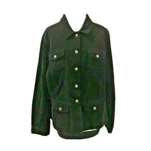 Womens Black Corduroy Jean Jacket Size XL Silver Buttons EUC